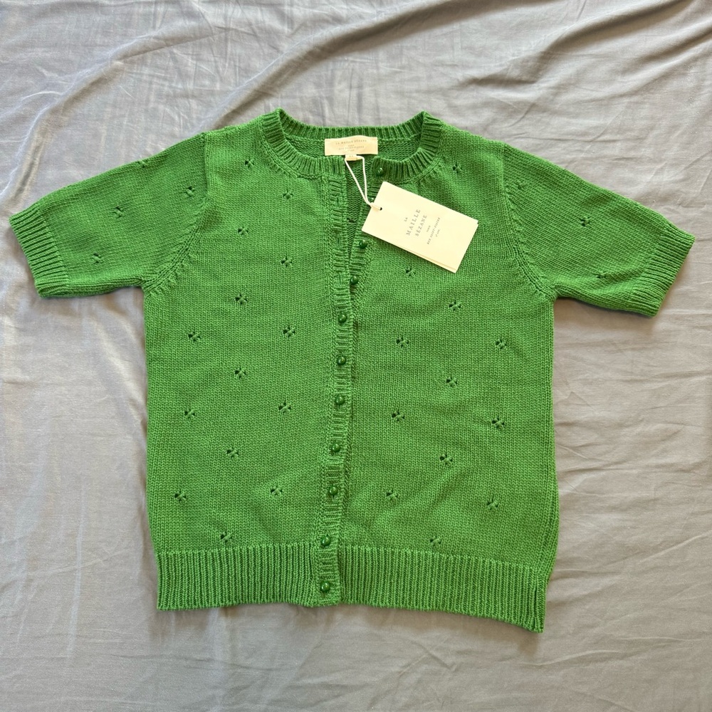 Sezane Green Short Sleeve Knit Cardigan - Picture 3 of 9
